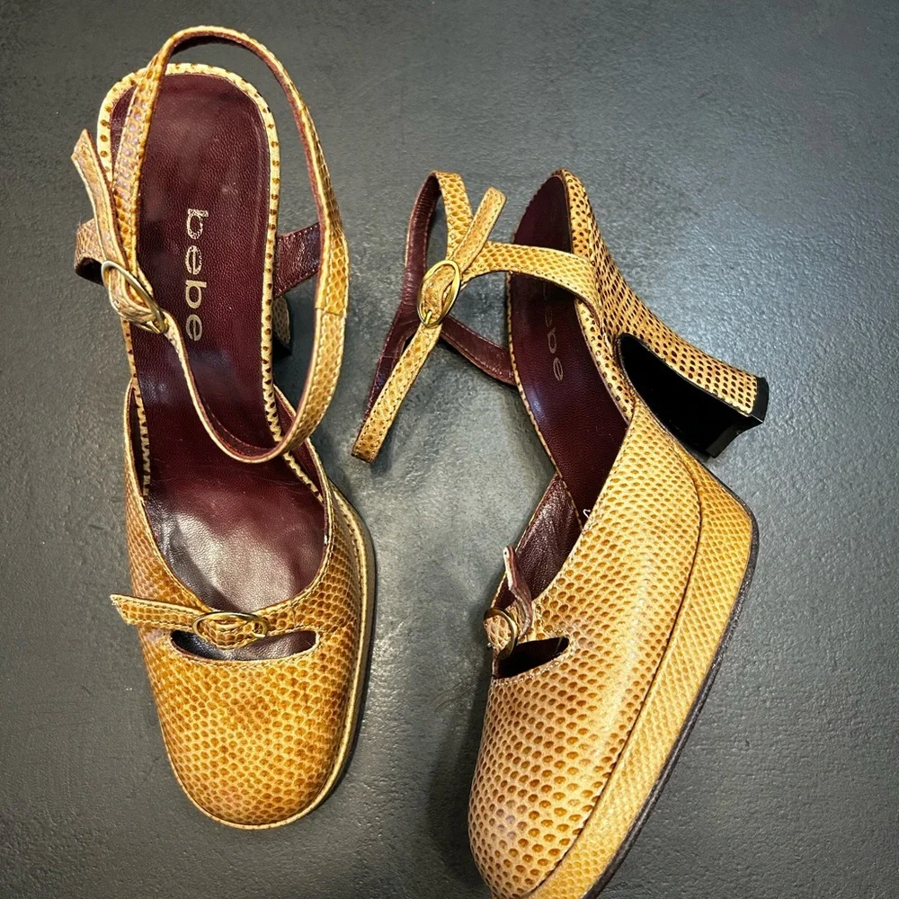 Bebe Brown Textured Women's Heels - Picture 3 of 5